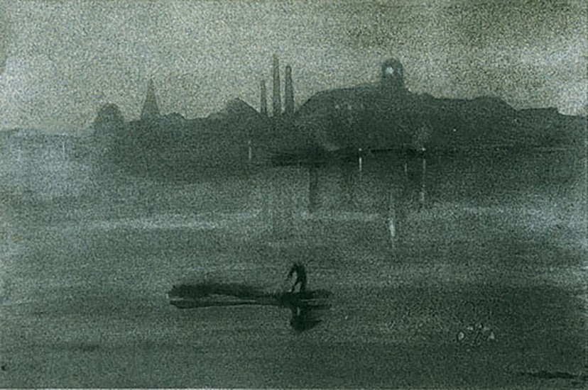 James Abbot McNeill Whistler, Nocturne: The River At Battersea
1878, lithotint printed in black ink on blue-grey tinted laid paper