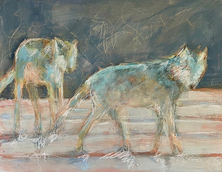 Andrea Morgan, No Title Wolves
2024, Acrylic, charcoal on cradled panel. Cold wax finish.q