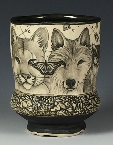Dennis Meiners, Predators Waisted Yunomi
2019, stoneware with mishima drawings