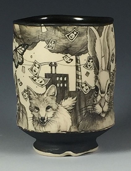 Dennis Meiners, Power Plant and Critters Yunomi
2019, stoneware with mishima drawings