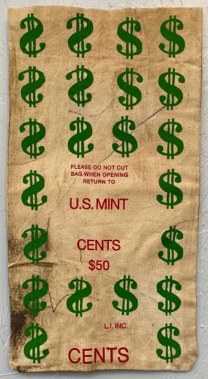 Helen Parsons, Bank Bag 4 - Dollar Sign
applique, acrylic on printed canvas