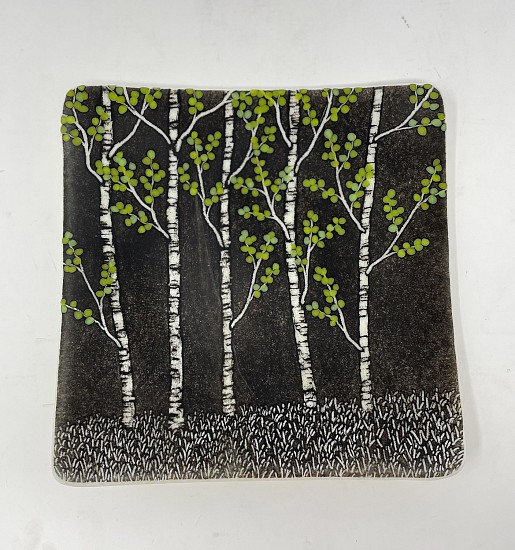 Claudia  Whitten, Square Aspen Plate with Green Leaves