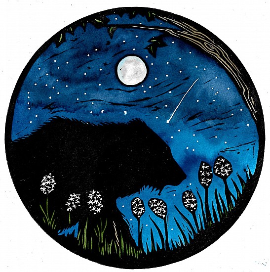 Hannah Spencer, Moon Bear
2022, Woodblock/watercolor