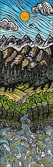 Hannah Spencer, Mountains to Sea
2022, Woodblock/watercolor