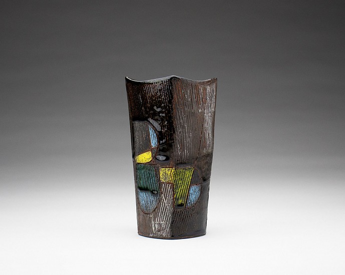 Andrew Avakian, Tumbler, Blue and Yellow
2022, terra cotta, terra sig, glaze, underglaze, sandblasted