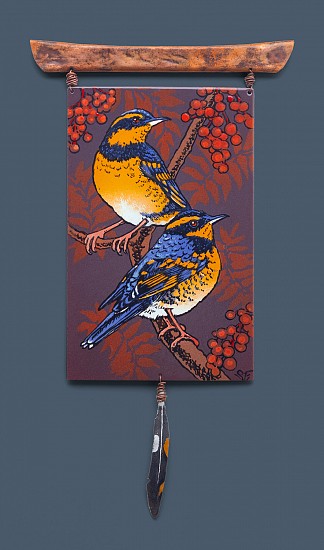 Sheila Evans, Varied Thrush Offering 3
2023, Enamel on steel and copper