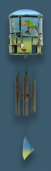 Sheila Evans
kiln-fired enamel on hand-hammered copper and steel, copper pipe, Brazilian walnut, coated wire