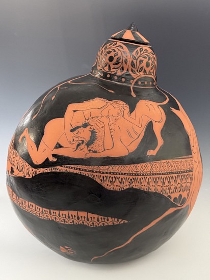 Mary Frances Dondelinger, Woman Wrestling A Lion
clay